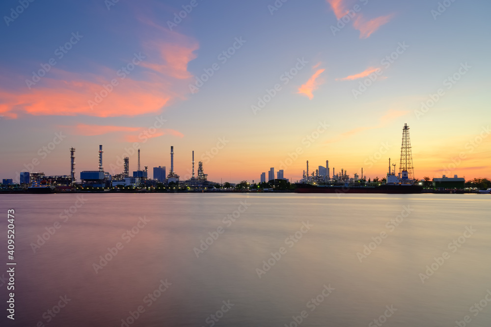 Oil refinery power plant closed to Chao Phraya river in Bangkok Thailand