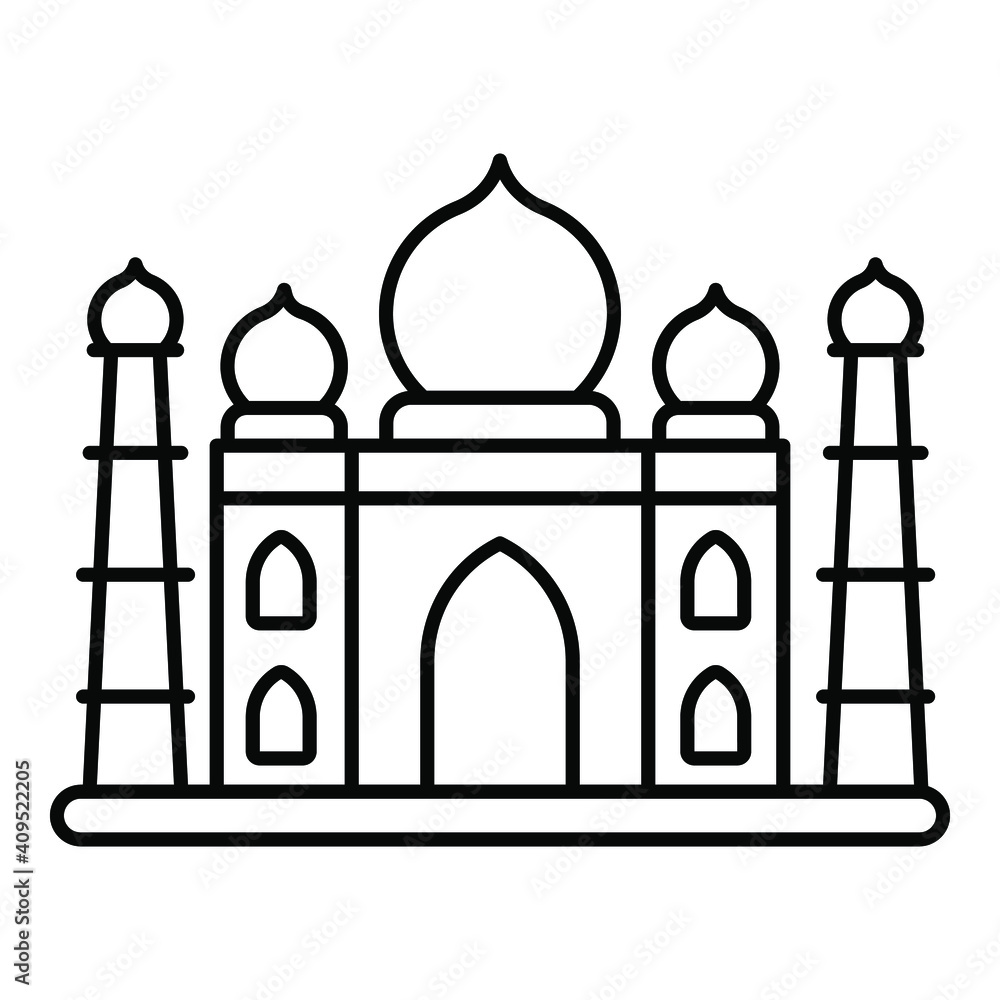 Taj mahal vector line icon isolated, Indian republic day icon. Taj mahal vector line icon isolated, Indian republic day icon.