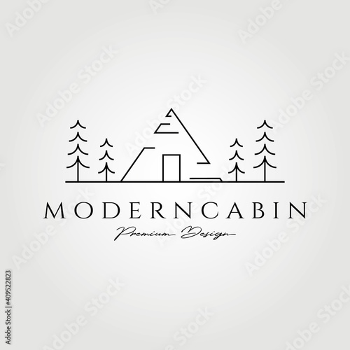 Minimalist modern cabin logo vector illustration design, line art concept