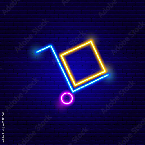 Neon Cargo Cart Icon. Vector Illustration of Delivery Object