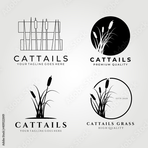 Cattails logo set bundle vector illustration design, cattail icon