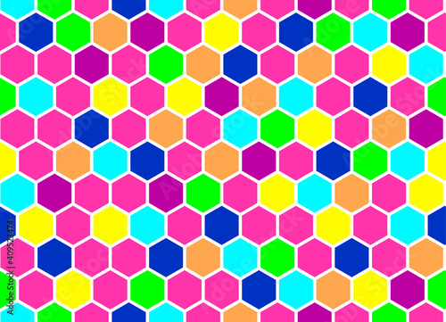 Honeycomb rainbow seamless background. Vector illustration for poster.