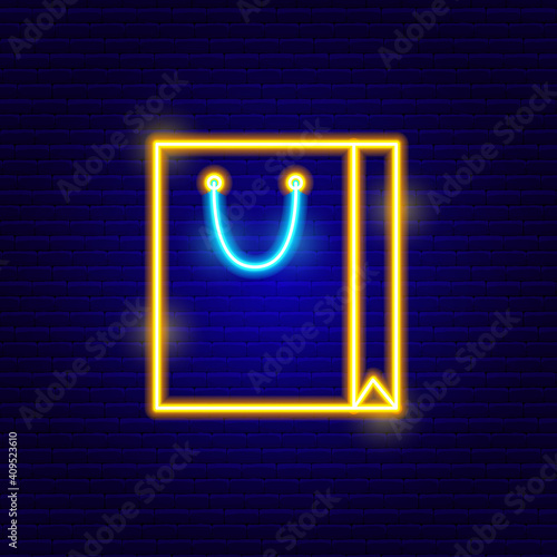Neon Shop Bag Icon. Vector Illustration of Shop Object