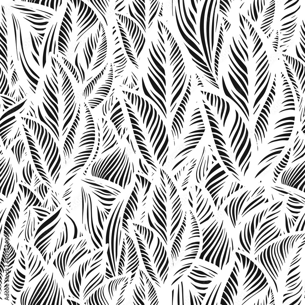 Graphic leaves seamless monochrome pattern. vector illustration Graphic leaves seamless monochrome pattern. vector illustration