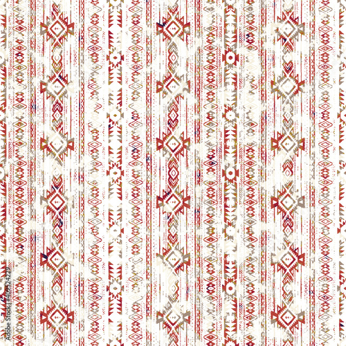 Geometric kilim ikat pattern with grunge texture 