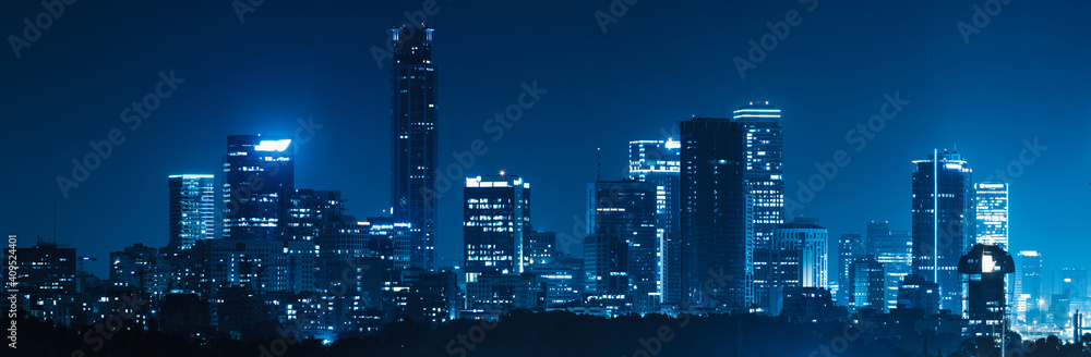 Panorama Of Tel Aviv City And Ayalon Freeway At Night