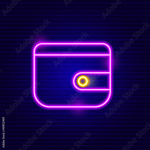 Neon Wallet Icon. Vector Illustration of Financial Object