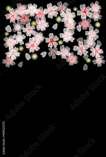 夜桜のライトアップ　フレーム　ハガキテンプレート  © 紗彩 木村