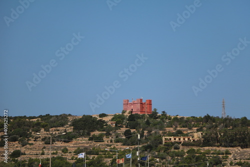 View to St Agatha’s Tower It-Torri L-Ahmar on Malta