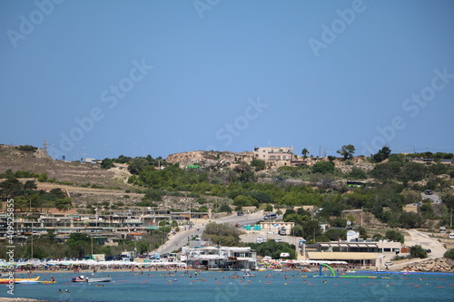 View to Mellieha Beach Bay at Mediterranean Sea, Malta