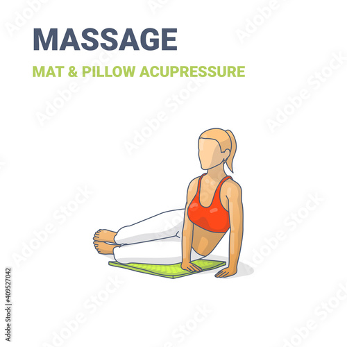 Female lying on ahip on an acupressure mat. Concept of a woman relaxing at home on a massage mat.