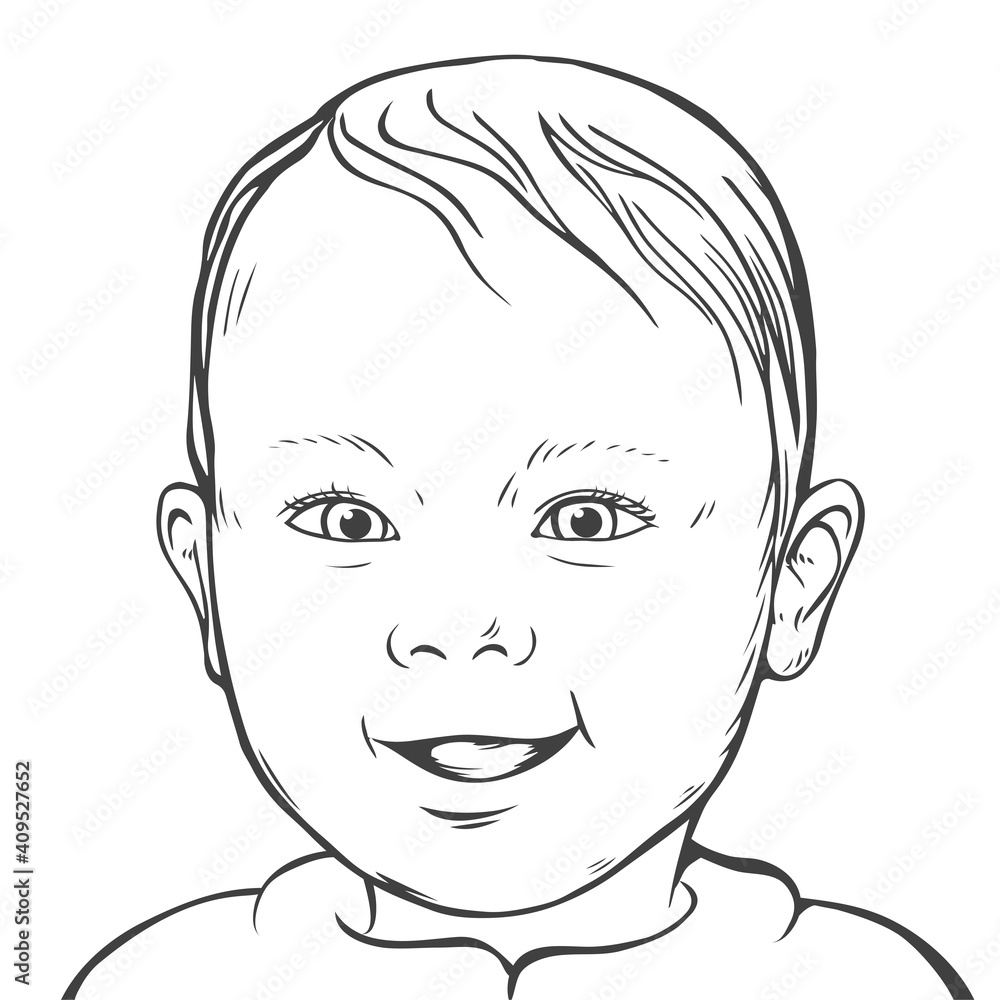 Small child with a smile on his face. Vector isolated cheerful pop art illustration sketch. White background. Small child with a smile on his face. Vector isolated cheerful pop art illustration sketch. White background.