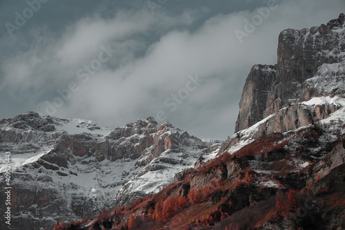 Mountain with snow in autumn 