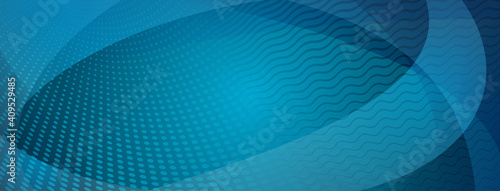 Abstract background made of curves and halftone dots in blue colors