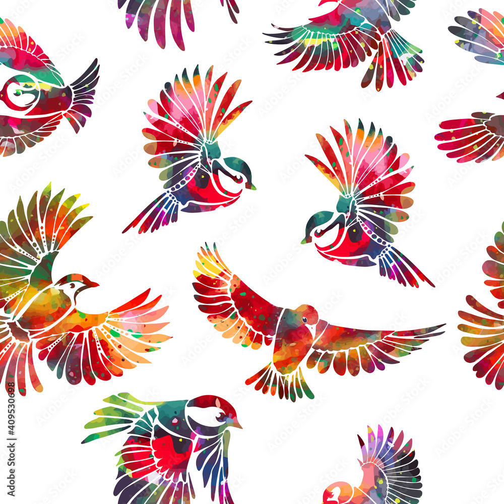 Obraz premium The seamless background of the birds. Mixed media. Vector illustration
