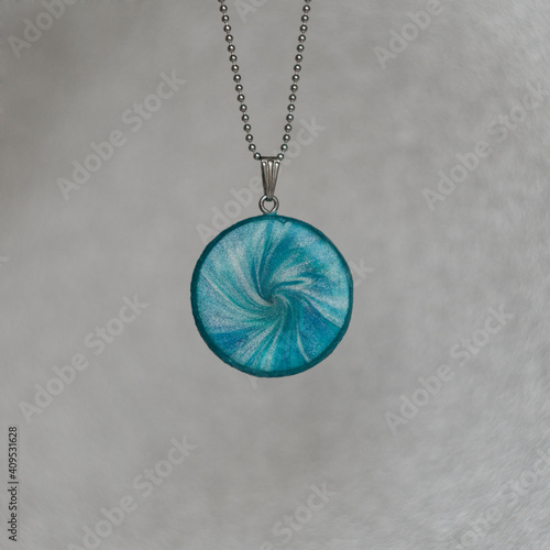 Photography handmade polymer clay necklace with turquoise pendant