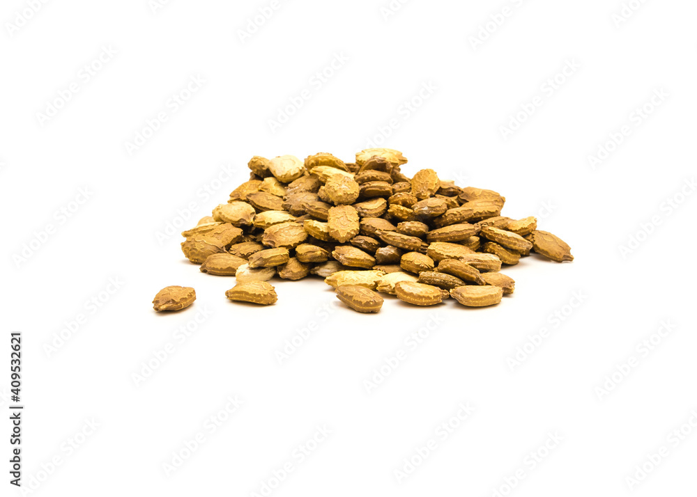Top view pile of bitter melon Momordica charantia seeds isolated on white background Top view pile of bitter melon Momordica charantia seeds isolated on white background