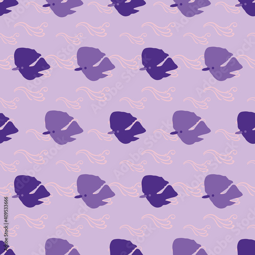 Purple birds seamless vector pattern. Surface print design for fabrics, stationery, scrapbook paper, gift wrap, textiles, backgrounds, and packaging.