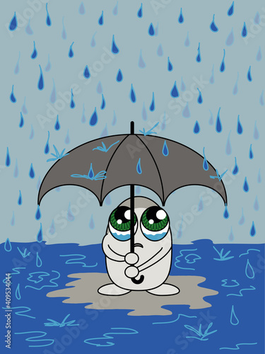 Männlein welches sich unter einem Regenschirm vor dem Regen schützt