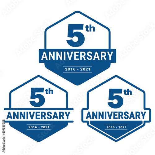 5 years anniversary celebration logotype. 5th anniversary logo collection. Set of anniversary design template. Vector and illustration. 