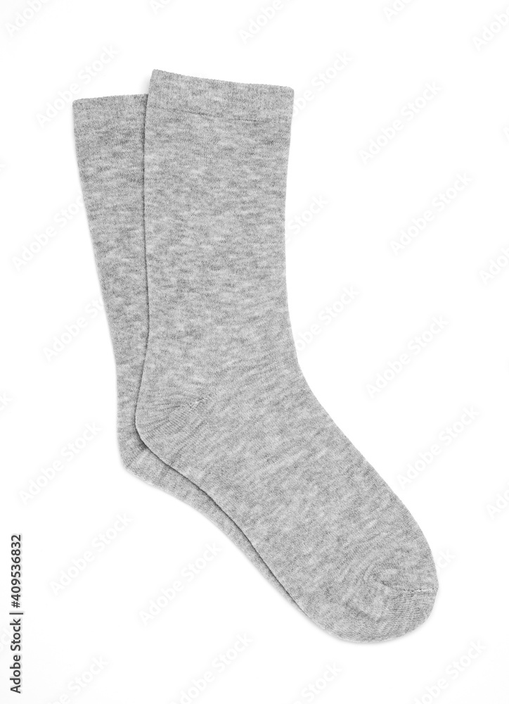 Gray color tall socks isolated on white background. Gray color tall socks isolated on white background.