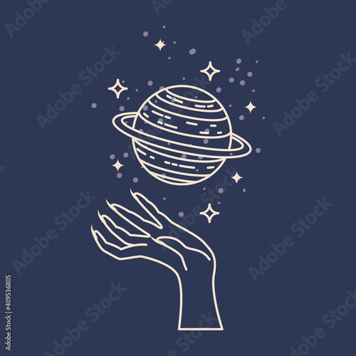 Mystical astrological vector illustration. Magic symbols. Zodiac. Astronomy. Line art illustration.