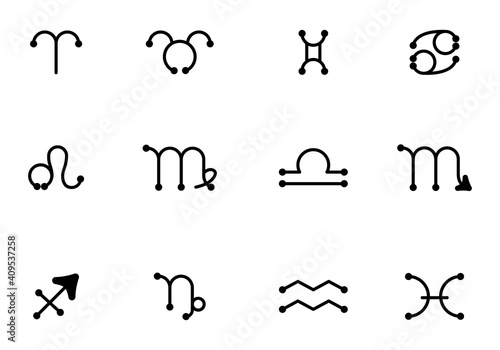Vector set of astrological signs of the zodiac. Mystical symbols.