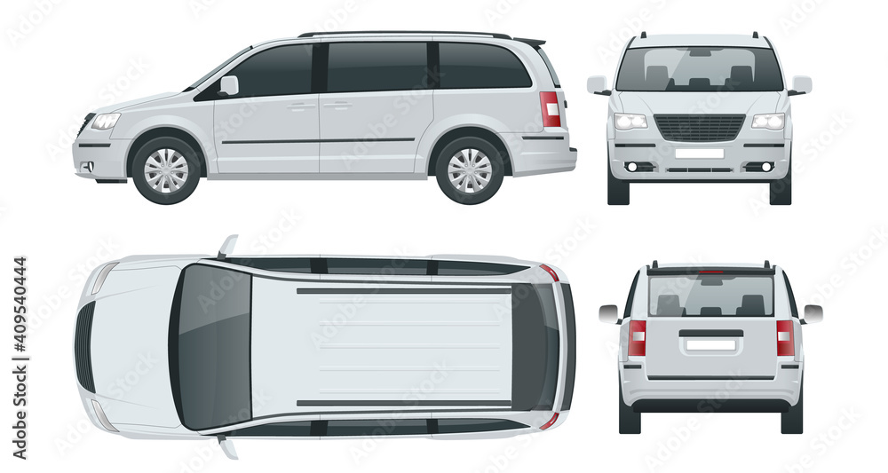 Fotografia Passenger Van or Minivan Car vector template on white background