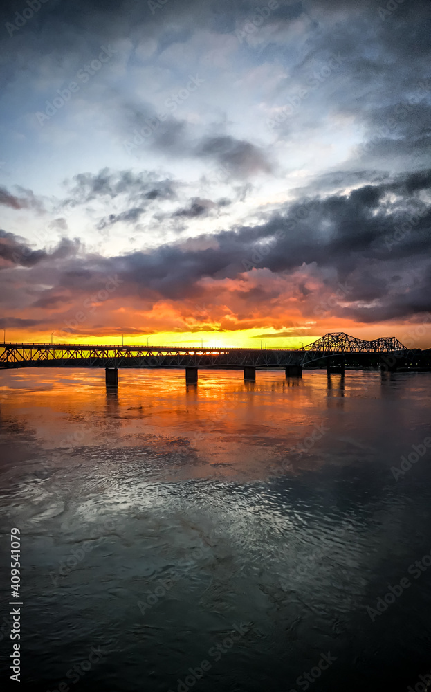 Sunset over the bridge on the Tennessee River in Florence
