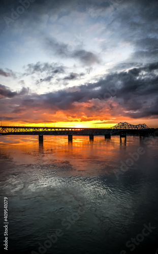 Sunset over the bridge on the Tennessee River in Florence