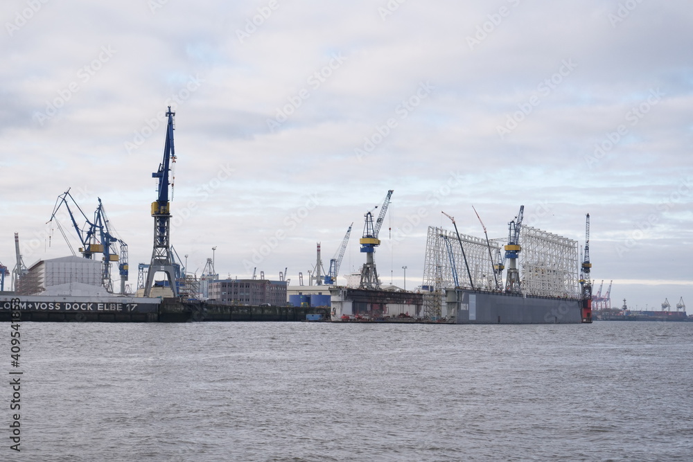 Hamburg Port on a cloudy day