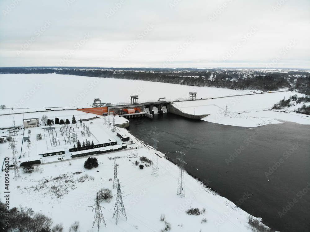 Aerial view of Kaunas  Hydroelectric Power Plant in Lithuania