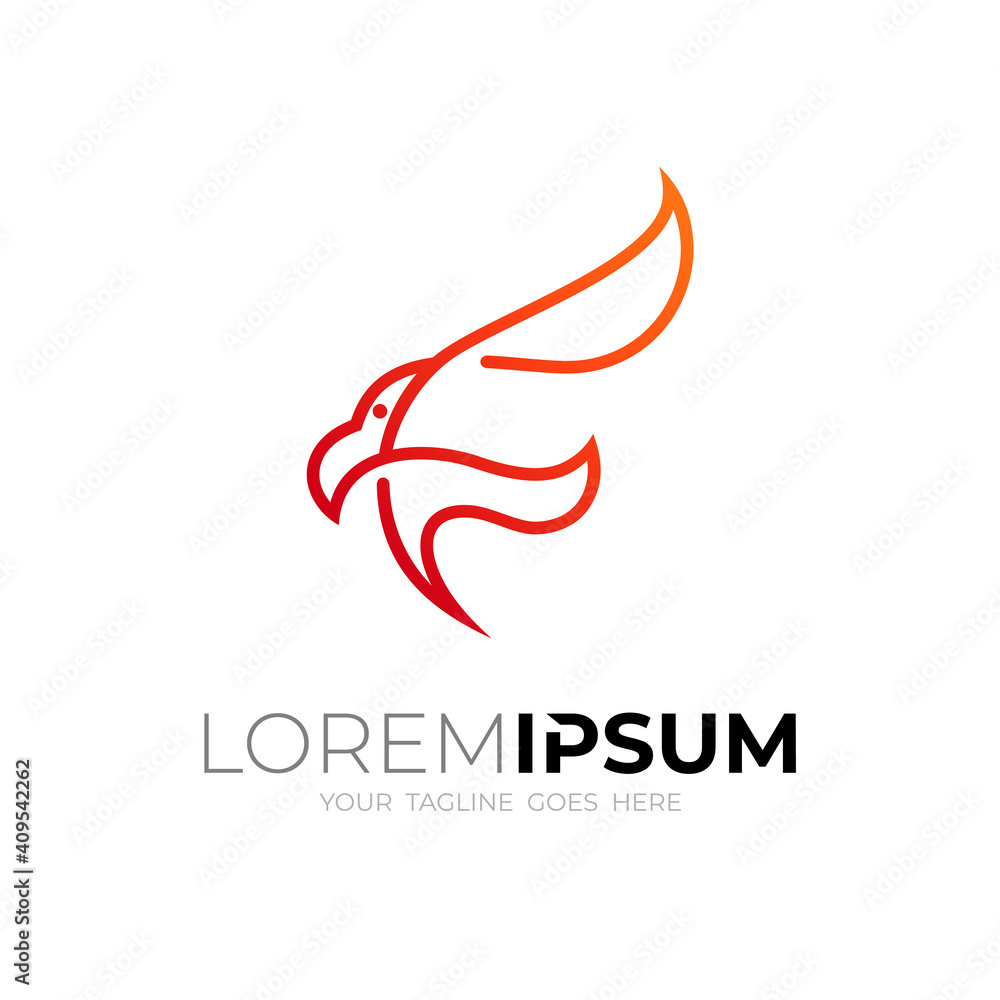 Fototapeta premium F logo and eagle with line design illustration, Falcon icons, Letter F logos