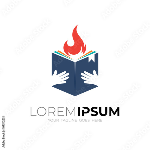 Book logo and fire design combination, The book logo is being read