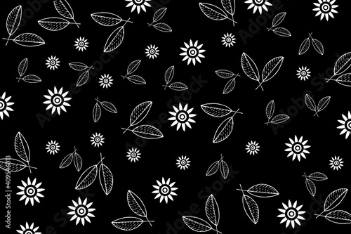 Wallpaper Mural Floral illustration with white shapes against a black background. Torontodigital.ca