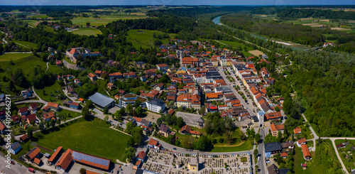 Aerial view of the old town Tittmoning in Germany  Bavaria on a sunny spring day 