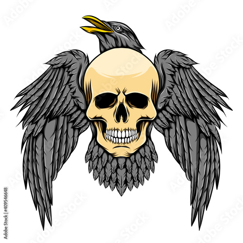 The full body of the eagle holds the death skull head with the glossy coloured