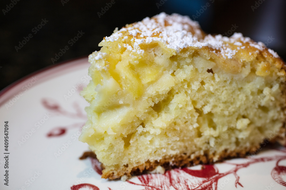Apple Kefir Cake made with diced apples and kefir topped with powdered sugar Apple Kefir Cake made with diced apples and kefir topped with powdered sugar