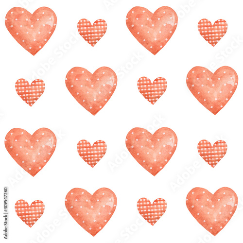 Watercolor seamless pattern with romantic hearts . Drawn pink hearts. Texture for scrapbooking  wrapping paper  invitations.