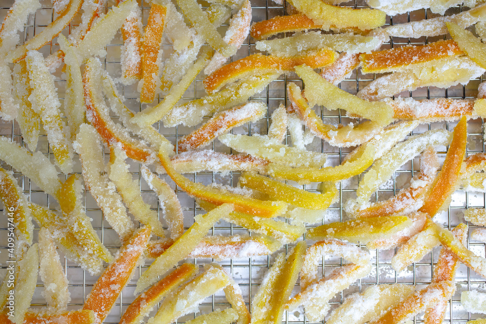 Just made candied orange and lemon peels on a grate on pan drying for final process