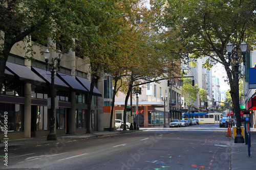 The streets of Portland, Oregon: SW Alder street in downtown.