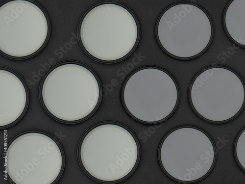 Minimalist background with lens filters. Circles design.