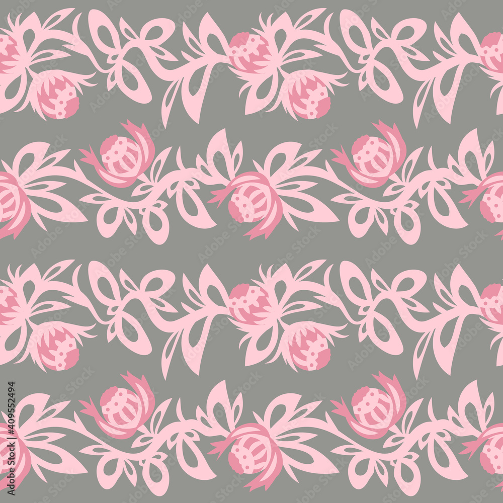 Pink folk flowers seamless pattern Pink folk flowers seamless pattern