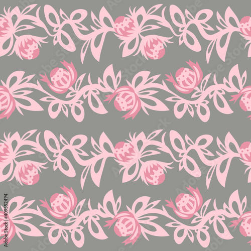 Pink folk flowers seamless pattern