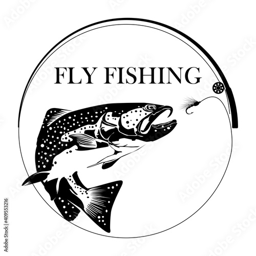 Fly fisherman fishing.graphic fly fishing.clip art black fishing on white background - Vector