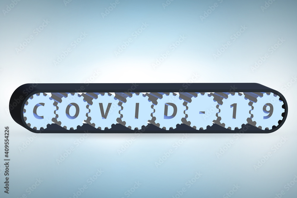 Concept of conveyor belt with covid-19