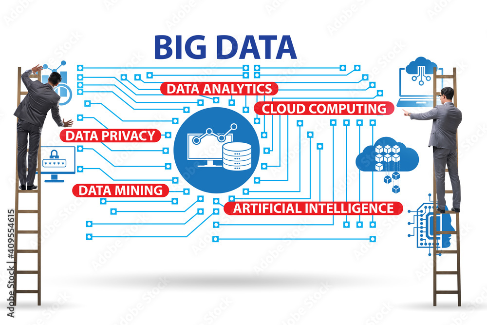 Big data concept illustraion in modern computing with businessma