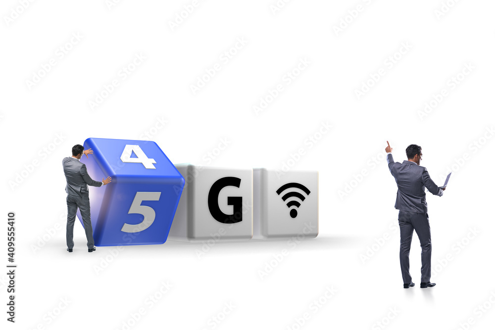 Businessman in transition from 4G to 5G Businessman in transition from 4G to 5G