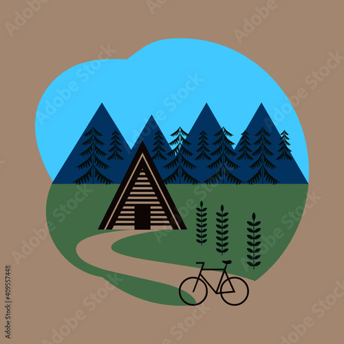 Holiday retreat A-frame lodge in the forest. Modern glamping concept