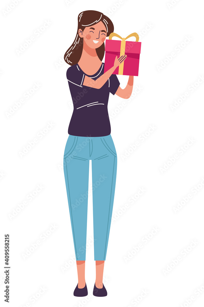 beautiful young woman happy with gift present beautiful young woman happy with gift present